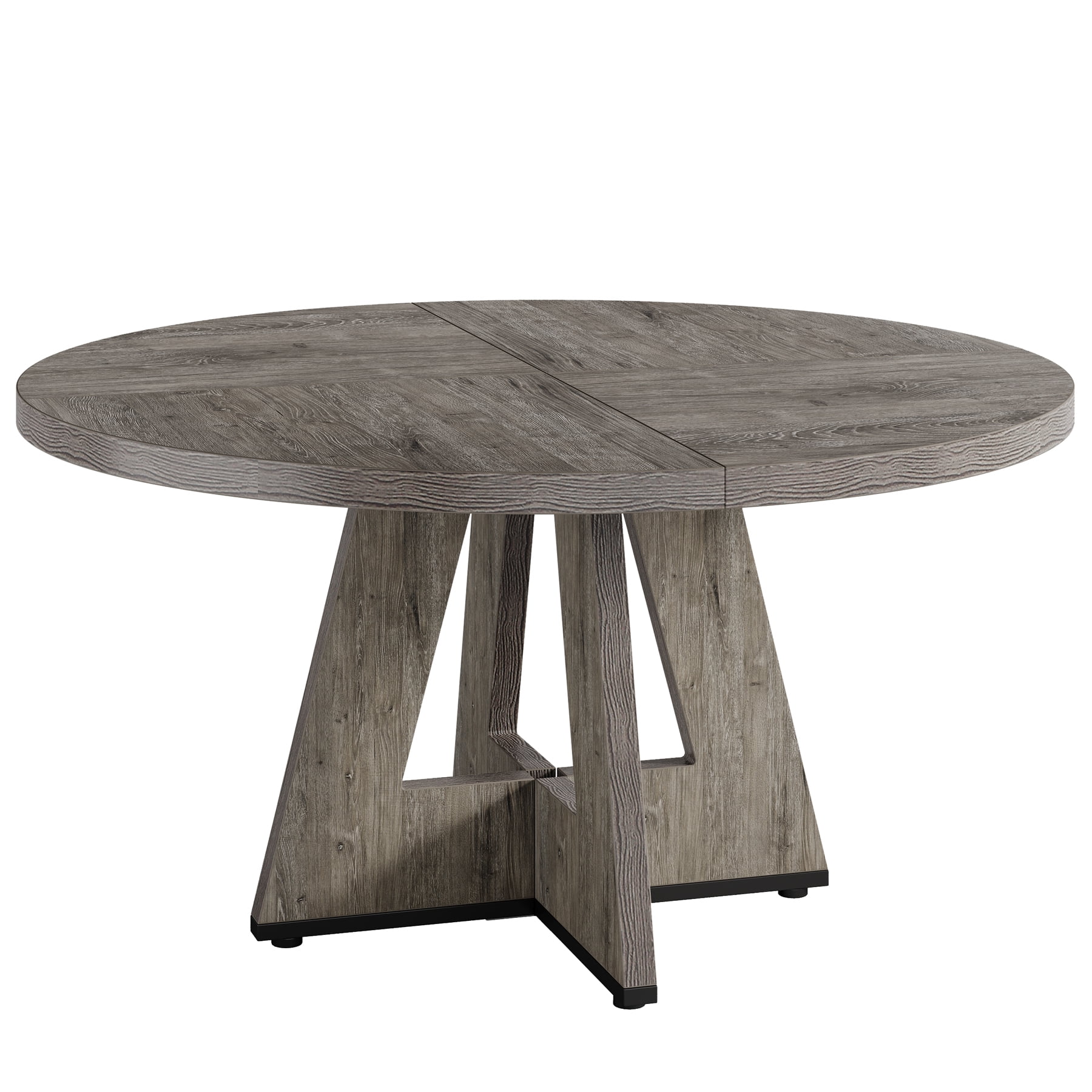 Fnova 47" Coffee Table, Round Dining Table for 4 People, Modern Farmhouse Wooden Kitchen Table, Living Room, Gray (Chairs Not Included)