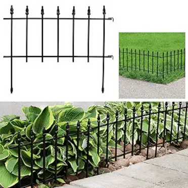 Set of 5 Decorative Garden Fence Panels - Iron Garden Border Fence - 22” W x 18” H Per Panel - 9' Length - Black