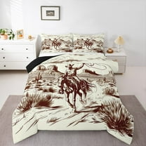 Manfei Cowgirl Cowboy Bedding Comforter Set for Kids, Tribal Western Horse Twin Comforter Sets, Cactus Flower Reversible Bedding Set, Luxury Bedroom Decor, 2 Pieces