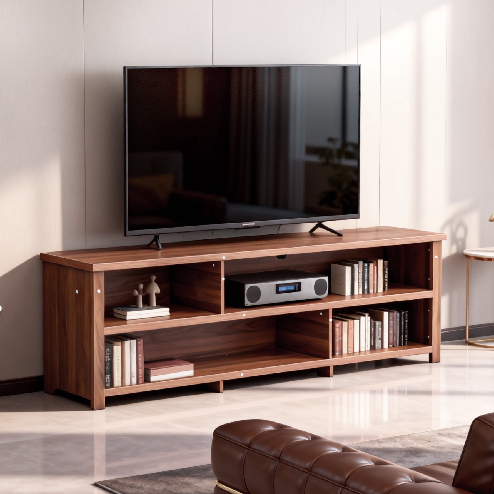 TV Stand, Double Layer Entertainment Center with Open Storage Shelves, Modern TV Console for Living Room & Bedroom, Dark Brown Particle Board 70.07"x15.75"x24.4"