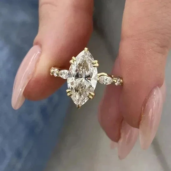 2Ct Marquise Cut Simulated Diamond Solitaire Women's Engagement Ring 14k Yellow Gold Plated 925 Sterling Silver For Her