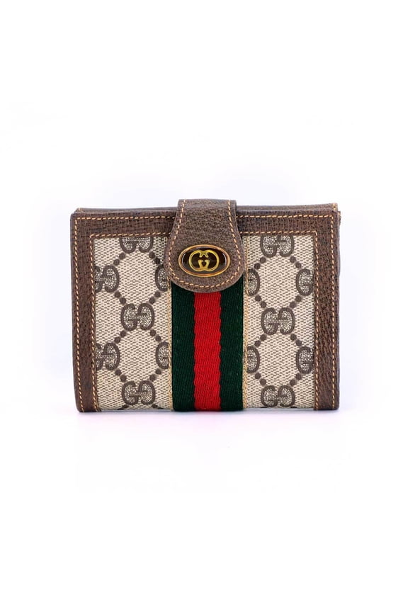 Pre-Owned Gucci Sherry Line Bifold Wallet, GG Supreme Leather with Gold Hardware,... (Good)