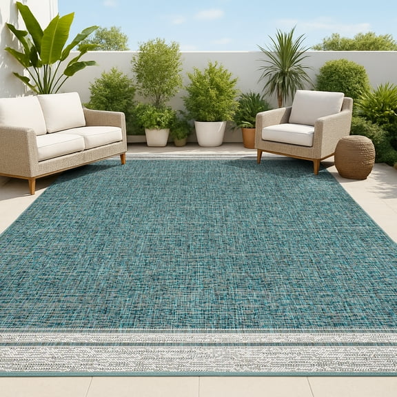 JONATHAN Y TUSCAN SUN 8 x 10 Area Rug, Alda Minimalist Mingled - Turquoise/Cream, TSN213E-8