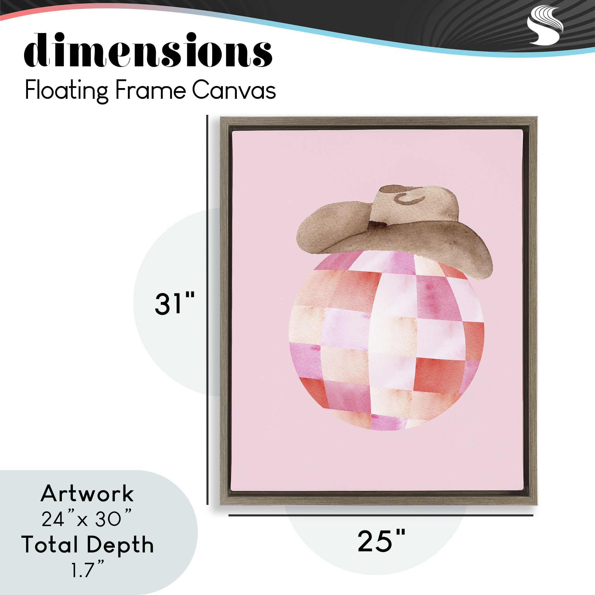 Rosy Disco Cowgirl Hat Brown Framed Floater Canvas Wall Art, design by Nina Jacobs