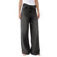 thumbnail image 2 of SUNSIOM Women’s Mid Rise Washed Jeans Crossover Wide Leg Loose Denim Pants Trousers with Pockets, 2 of 6