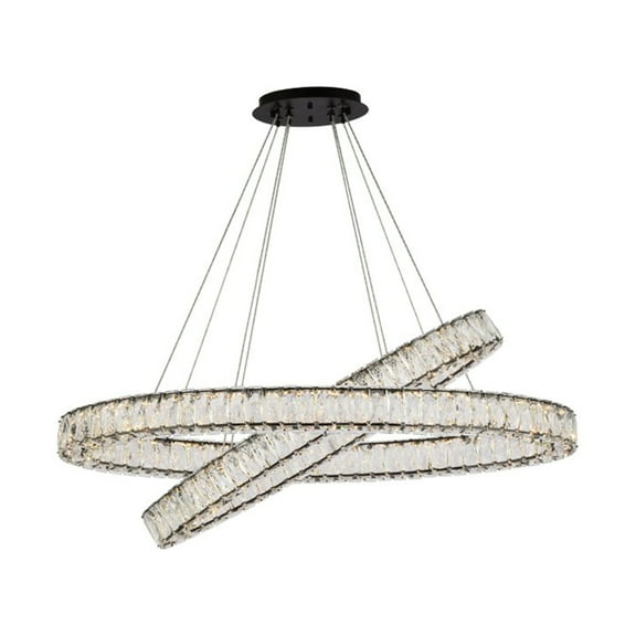 Indoor Ceiling Decorative Iron And Stainless Steel Monroe 40 Inch Led Oval Double Ring Pendant - Black