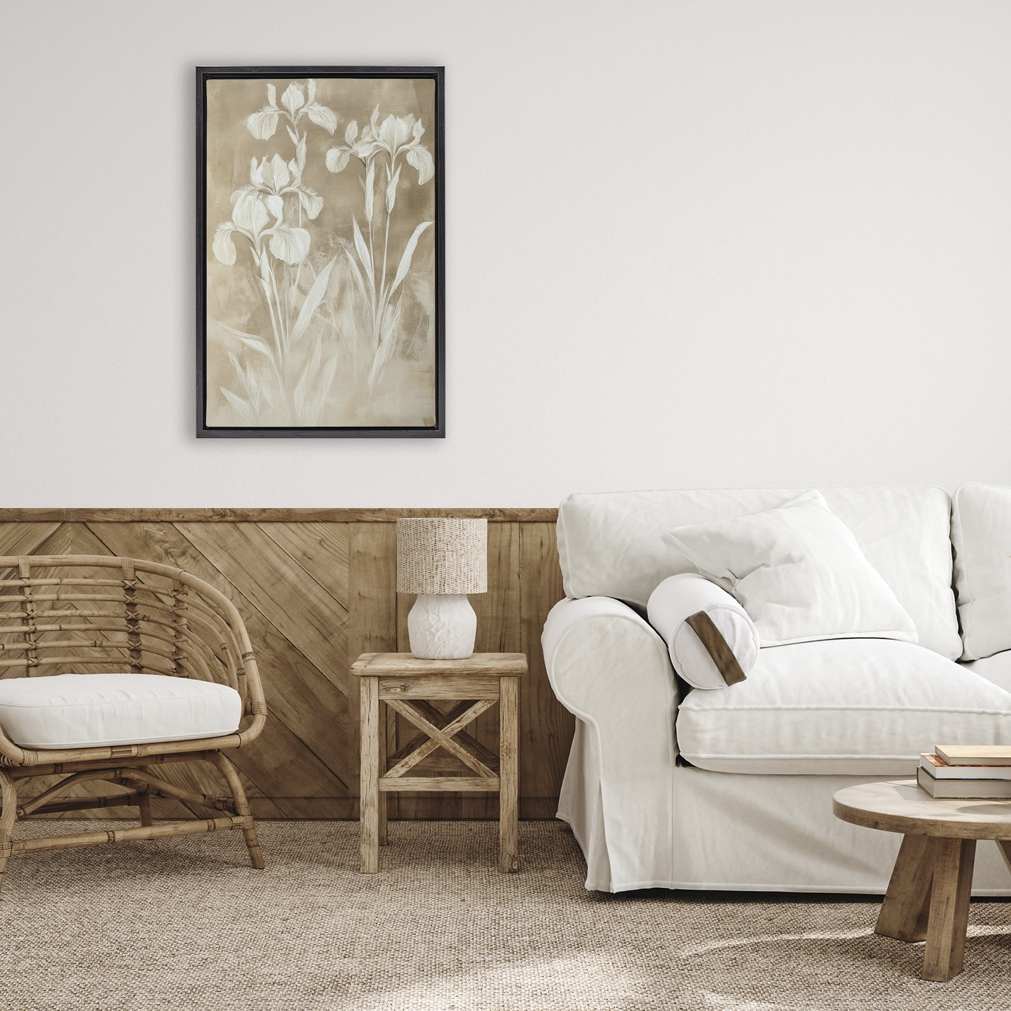 Stupell Industries Neutral Iris Botanical Study Black Framed Floater Canvas Wall Art, design by Petal Prints Design