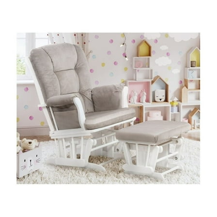 Glider & Ottoman - White - Comfortable Seating & Smooth Glides