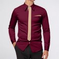 thumbnail image 2 of Mens Dress Shirt Solid with Fake Tie Long Sleeve Slim Fit Formal Stand Collar Shirt for Work Wine XL, 2 of 9