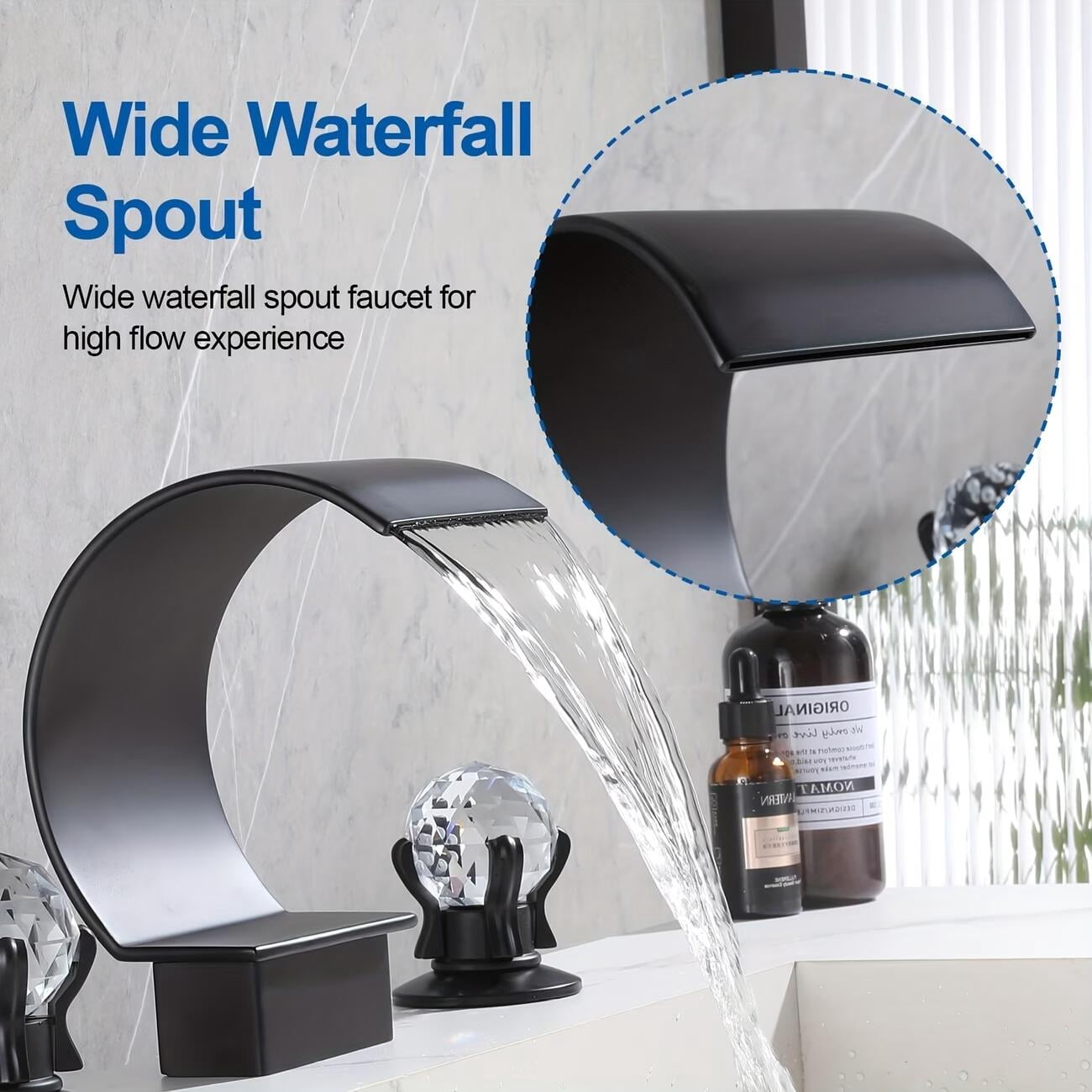 Bathroom Basin Sink Faucet Dual Handles 3 Holes Tap Deck Mounted Matte Black
