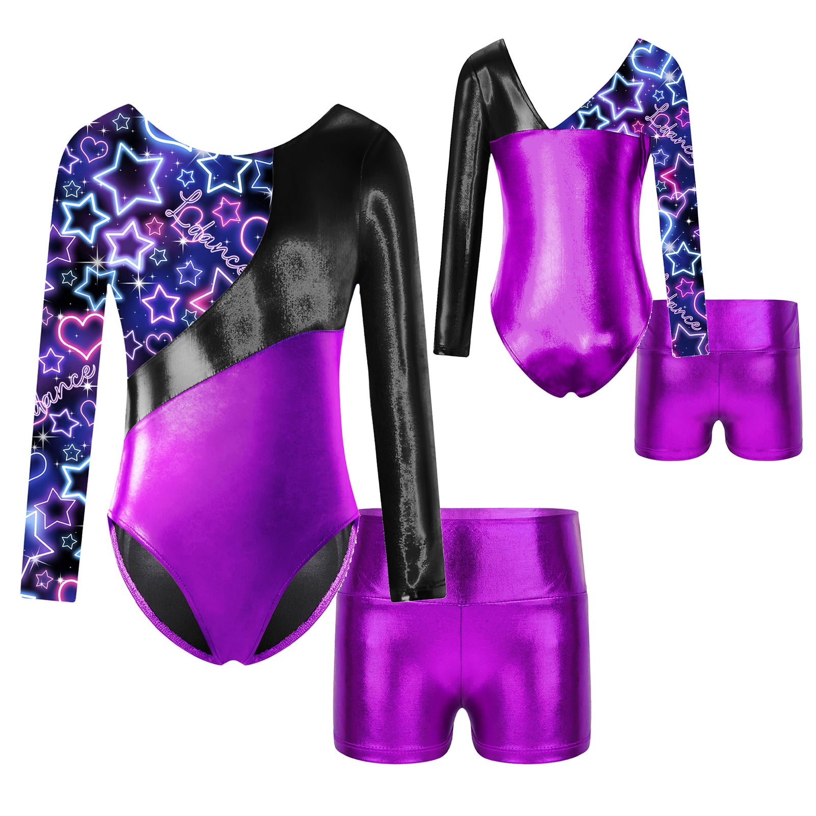 inhzoy Kids Girls Long Sleeve Leotards with Shorts Sets