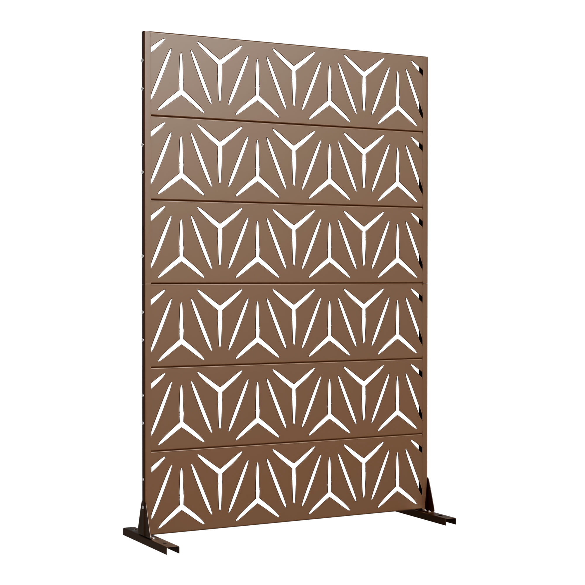 MAYEERTY 72 × 47in Outdoor Privacy Screen with Stand Metal Garden Decorative Screen, Brown