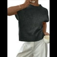 thumbnail image 2 of Suéter Acanalado para Mujer, Cuello Redondo, Corta, Corte Holgado, Tejido Floral, Tops Tipo Jersey. Gris L, 2 of 8