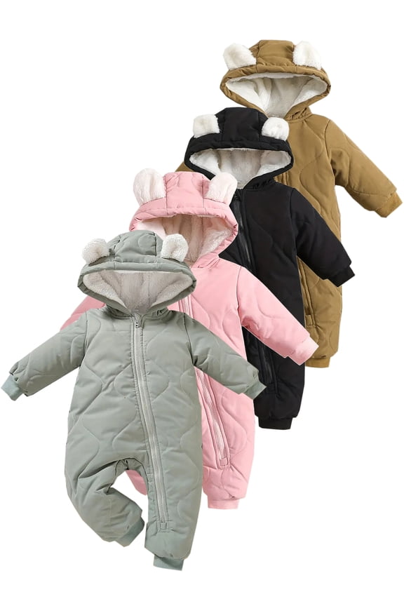 3-24M Infant Hooded Thick Romper Long Sleeve Zipper Fleece Warm Winter Coat for Baby Toddler Boys Girls