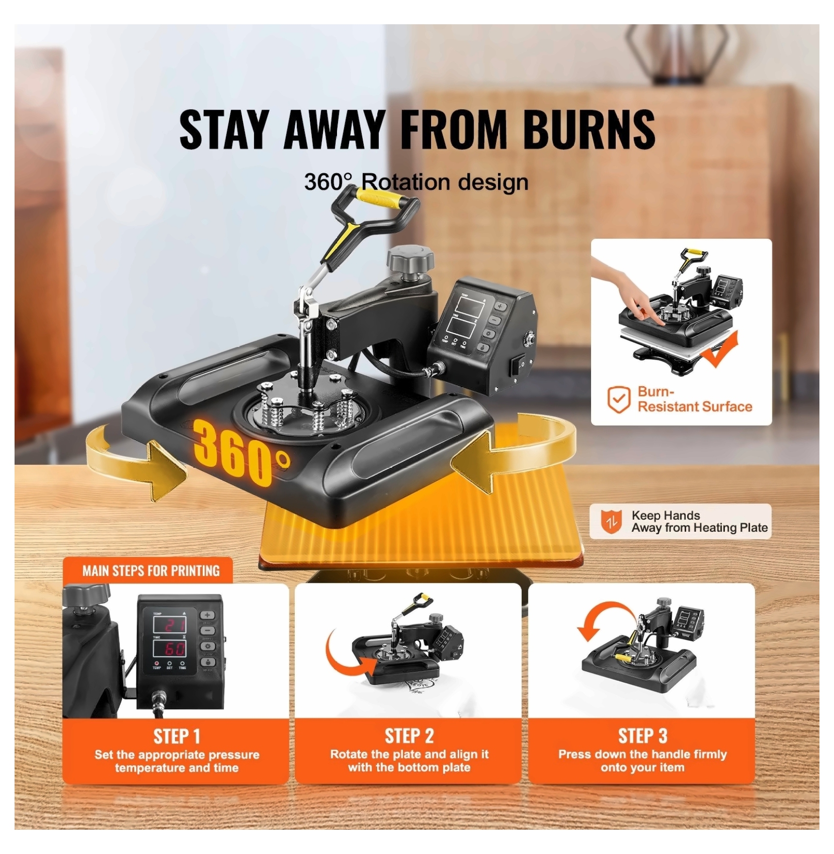 Heat Press Machine 12x15 8 in 1 Sublimation Heat Press, ETL Certified Swing Away Power-Saving Combo for T-Shirts, Mugs, Caps, Plates, Black