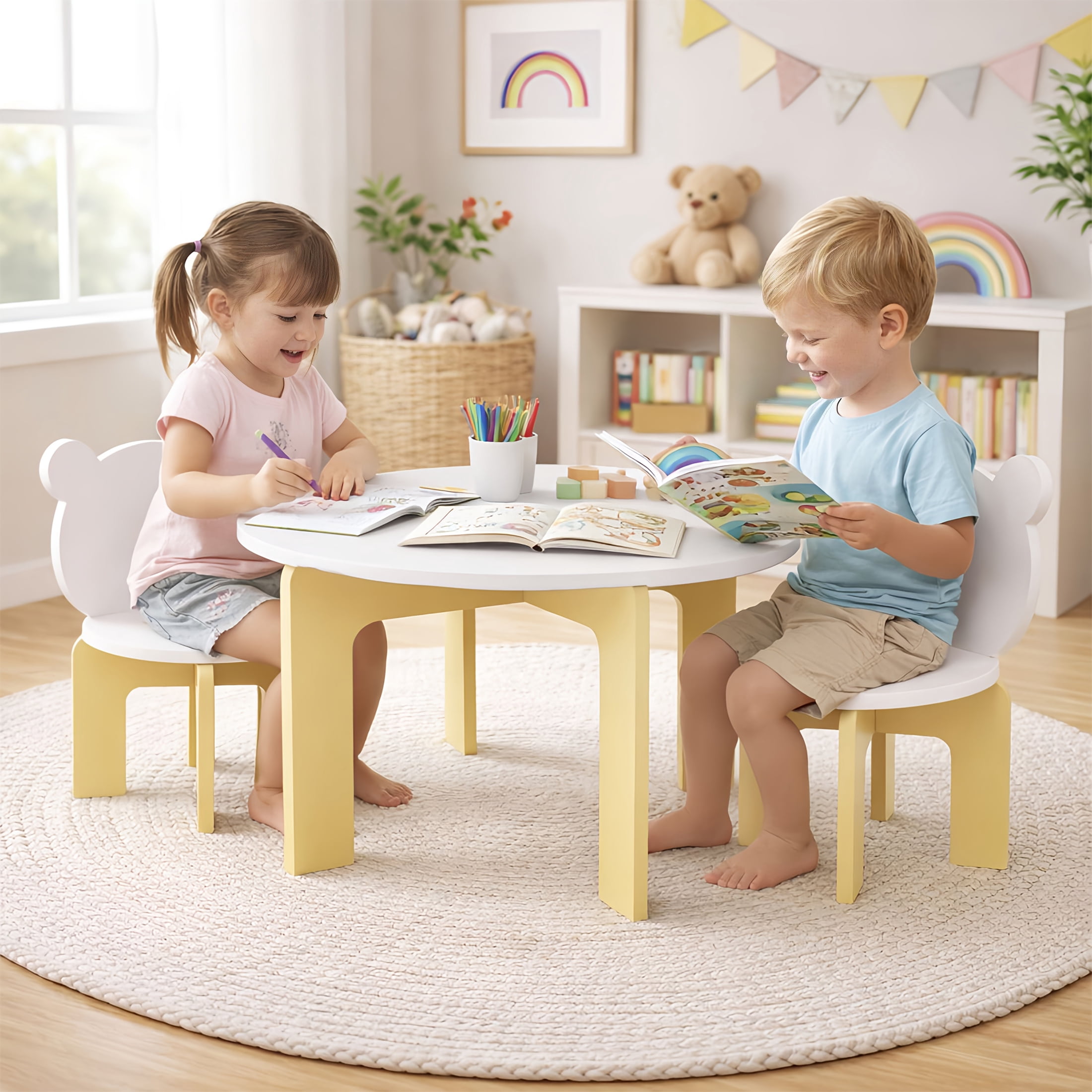 Innovation Works Kids Table and Chair Set,3-Piece Toddler Table with 2 Chairs,Sturdy Wooden Activity Table Set for Study,Drawing,Playing,Reading