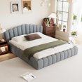 thumbnail image 3 of Llinc Store Velvet Upholstered Queen Bed Floor Bed Frame Shell-Shaped Headboard for Bedroom,No Box Spring Needed, 3 of 9