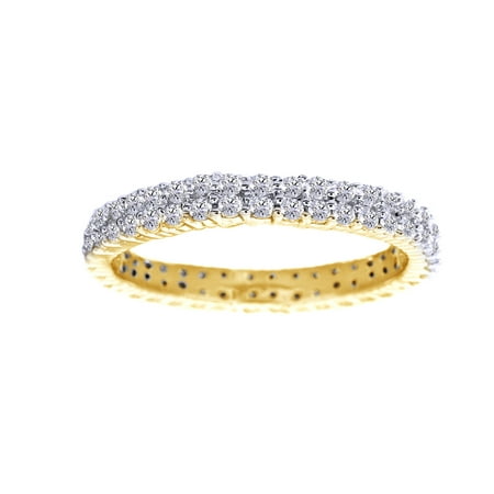 White Cubic Zirconia Engagement & Wedding Full Eternity Band Ring In 14K Yellow Gold Over Sterling Silver (1.88