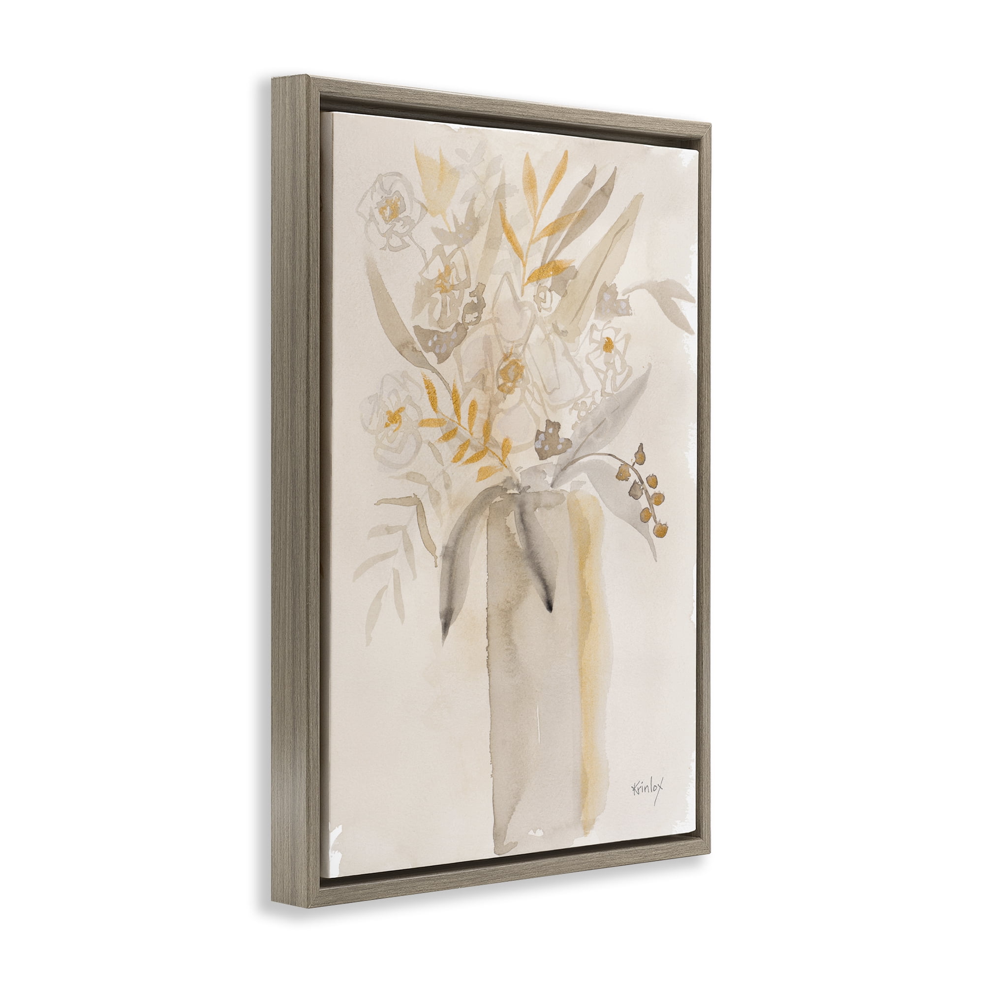 Stupell Industries Earthy Soft Flower Vase Brown Framed Floater Canvas Wall Art, design by Krinlox