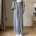 thumbnail image 7 of ShomPort High Waist Wide Leg Pants for Women Summer Baggy Drawstring Elastic Waist Split Casual Pants, 7 of 7