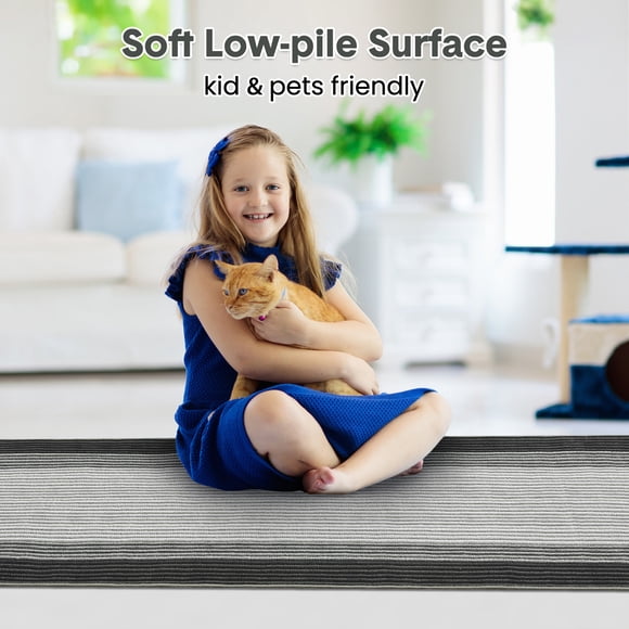 Modern Abstract Runner Rug 2x6 - Washable Hallway Runner Rug - Non Slip Non Shedding Soft Floor Carpet - Low Pile Minimalist Bordered Rug for Bedside Laundry Bathroom Kitchen - Black and Gray