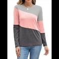 thumbnail image 2 of Blusas de Bloque de Color para Mujer, Estilo Túnica Informal de Larga con Cuello Redondo, Tipo Jersey. Rosa Grisáceo M, 2 of 8