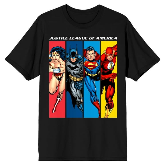 Justice League Wonder Woman, Batman, Superman, Flash Portrait Men's Black T-Shirt-Medium