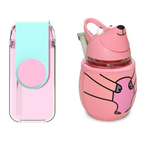 Simple HH Mouse Shaped Pink Water Bottle|Tritan Water Bottle With Straw|BPA Free Cold Drink Friendly | Go Back School|Extra Wide Mouth w/ Easy Twist