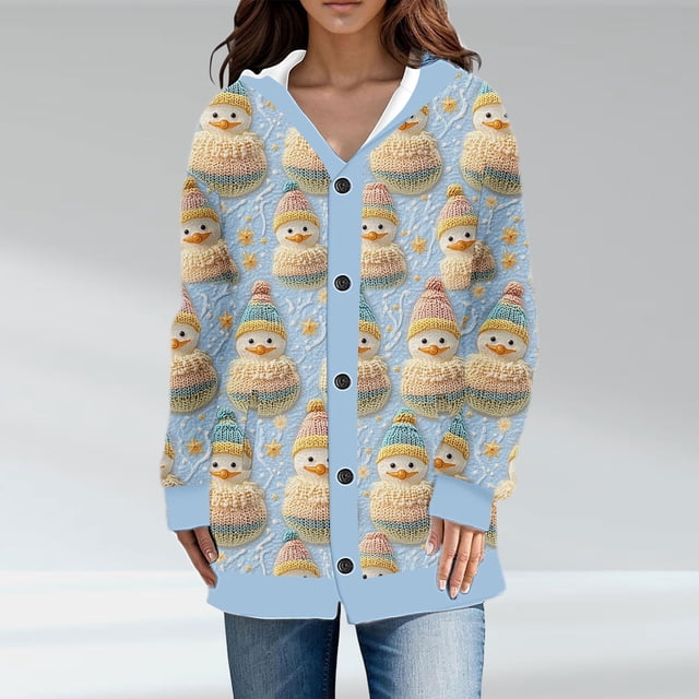 LOVZFMLL Cardigan pour Femmes Décontracté de Noël Imprimé Cardigan Tricoté Veste à Boutons Manteau