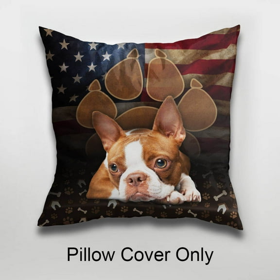 Flagwix Decorative Outdoor Pillows Cover, Red Boston Terrier Patio Cushions For Bed, Chair, Home Decor, Mother's Day Gifts For Her – Square 12"x12"