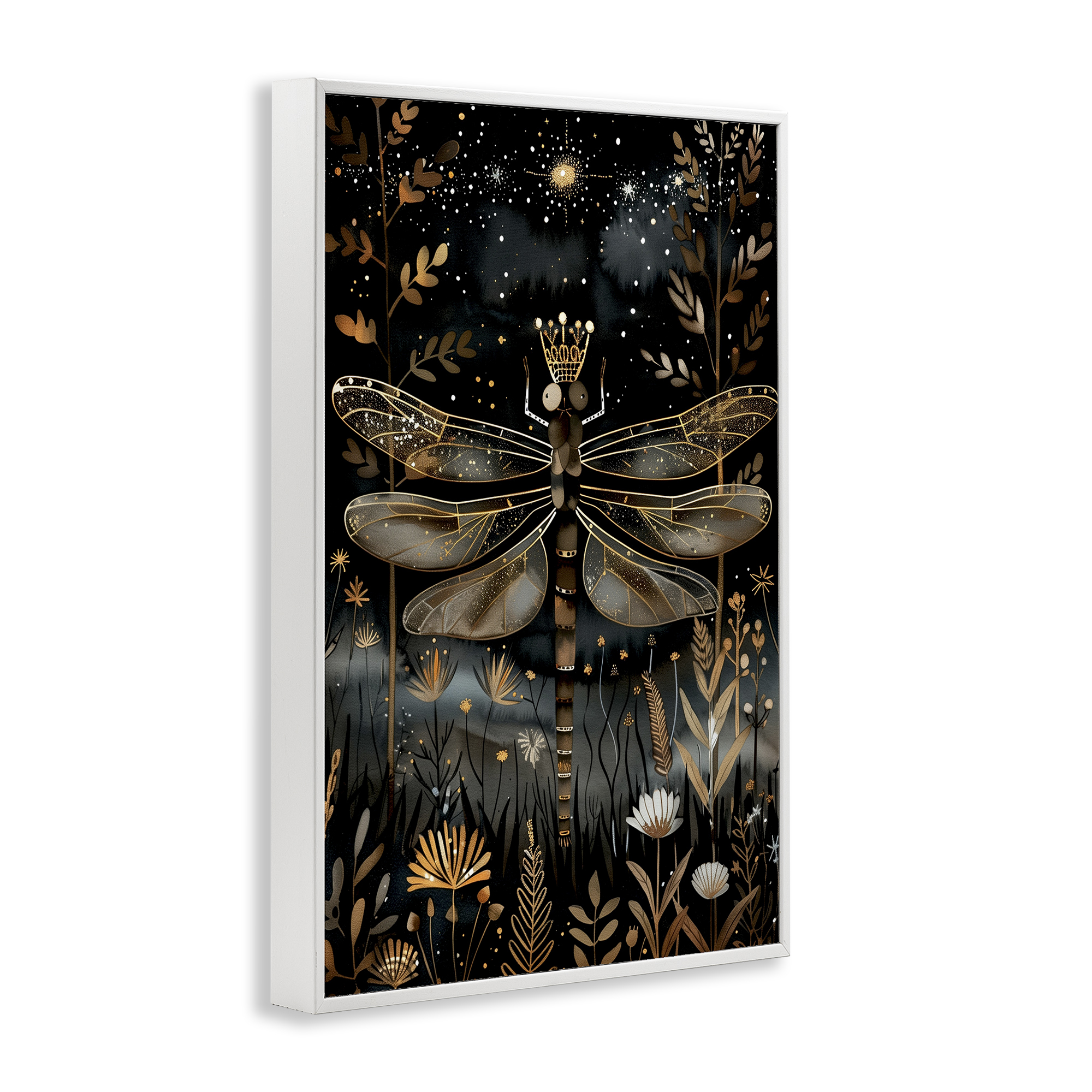 Stupell Industries Regal Gilded Dragonfly Animals & Insects Painting White Framed Art Print Wall Art, 16 x 24