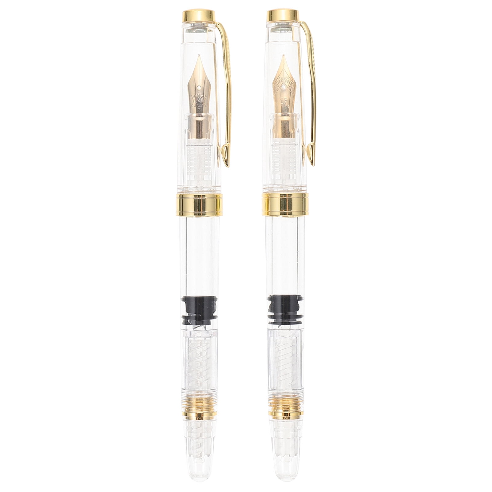 2Pcs Transparent Fountain Pens Portable Fountain Pens Piston Fountain Pens Calligraphy Pens