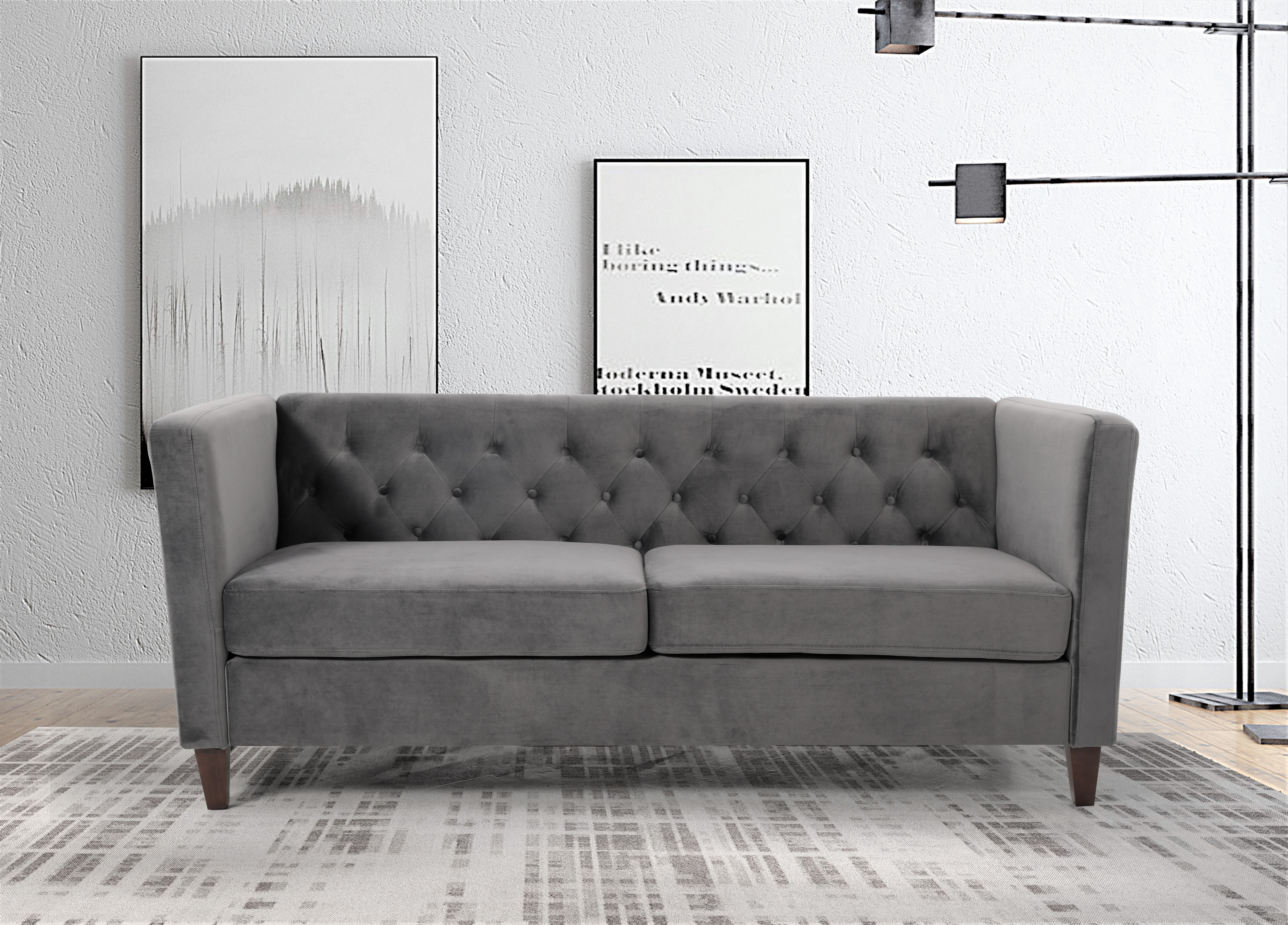 Uspridefurniture Lisette Velvet 3Pcs Living Room Set,Gray