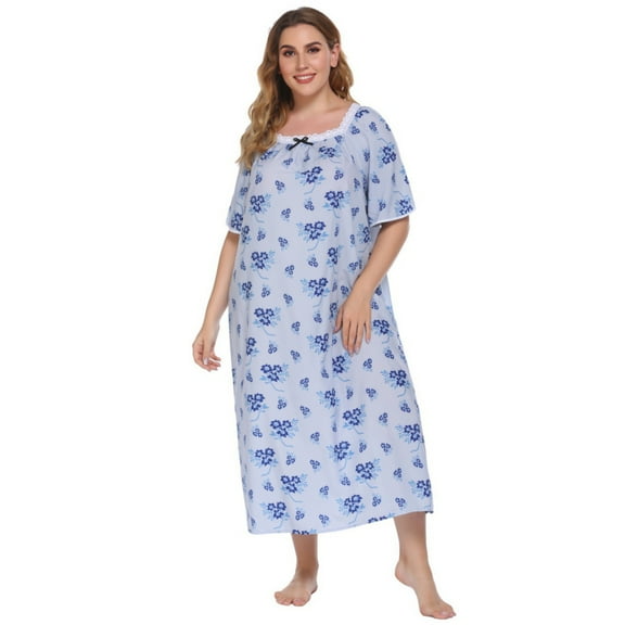 Nightgown Cotton Short Sleeve Soft Sleepwear Style Pajama Dress Vintage Princess Nightdress for Women, Women's Lace Nightdress Short Sleeve Nightgown Sleepwear Pajama