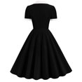 thumbnail image 3 of qolati Cocktail Dreeses 2024 Short Sleeve Tie Neck Vintage Wedding Party Midi Dress Buttons Down 50s Flared A-Line Casual Office Work Prom Swing Dress, 3 of 3