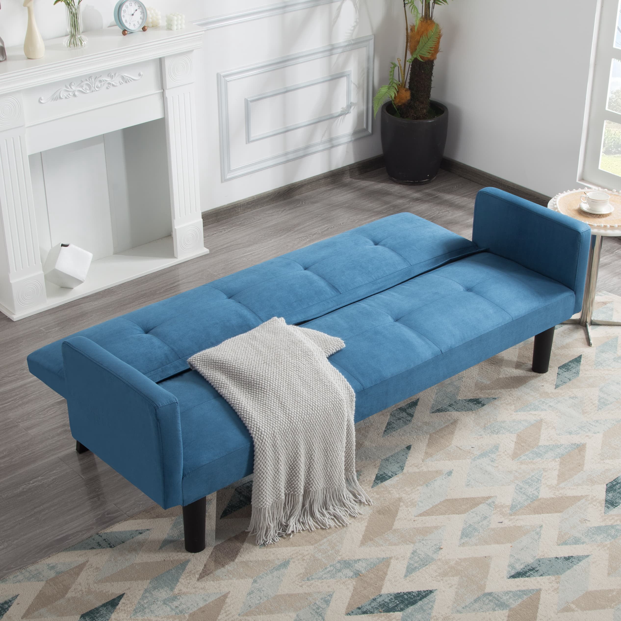 Gewnee 73.6" Futon Convertible Sofa Bed,with 3-Position Adjustable Backrest,Faux Suede Upholstery,Quick & Easy Assembly,Twin-Size Sleeper Sofa(Blue)