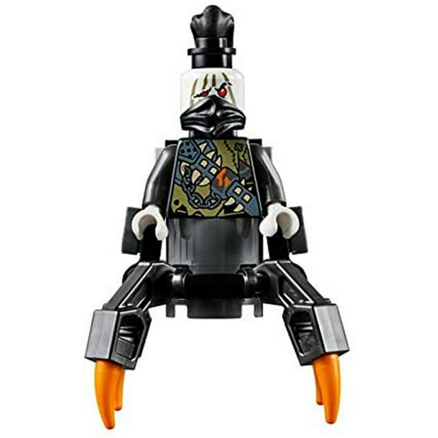 LEGO Ninjago Daddy No Legs Minifigure Foil Pack Set 891950 Hunted, a collectible LEGO minifigure with black and orange robotic legs, a printed torso featuring chains and armour patterns, and a unique headpiece with red eyes. The figure is less than 2 inches tall.