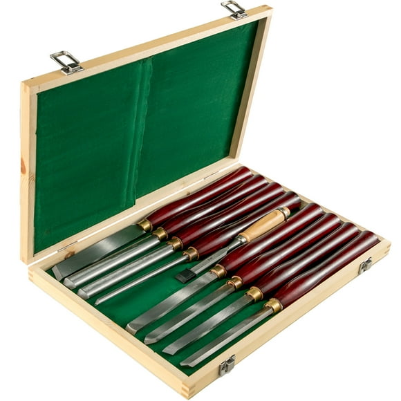 VEVOR Woodworking Lathe Chisel Set 8 pcs Set Lathe Chisel HSS Steel Blades Wood Turning Tools Wooden Case for Storage for Wood Carving Root Carving Furniture Carving Lathes Red