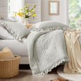 thumbnail image 6 of Gray Ruffle Bedding Set, Shabby Chic Farmhouse Queen Size Comforter, Boho Fluffy Cozy Washed Microfiber Full Bed Sets, 3 Piece with Ruffled Pillow Shams, 6 of 14