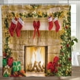 thumbnail image 3 of Christmas Fireplace Shower Curtain Set with Hooks Winter Interior Xmas Tree Stockings Home Bathroom Bathtubs Decor 72"x72", 3 of 7