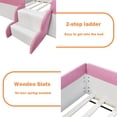 thumbnail image 6 of Bellemave Full Size Floor Bed with Stairs and Fence Guardrails Floor Bed Frame with Bed Slats PU Leather Upholstered Daybed (Full, Pink + White), 6 of 10