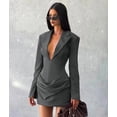 thumbnail image 5 of Women'S Knit Bodycon Dress Long Sleeve V Neck Bodycon Sheath Dress Elegant Party Mini Dress Gray M, 5 of 9