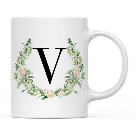 

Koyal Wholesale Ceramic Coffee Mug Garden Green Monogram Initial Letter V