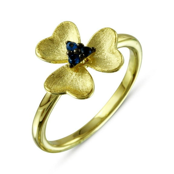 Gold Plated 925 Sterling Silver Matte Finish Flower Ring Blue Band CZ Jewelry Female Size 7