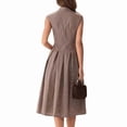thumbnail image 4 of Women Short Sleeve Midi Dress Casual Button Down Striped Waist Shirt Dresses Brown L, 4 of 5