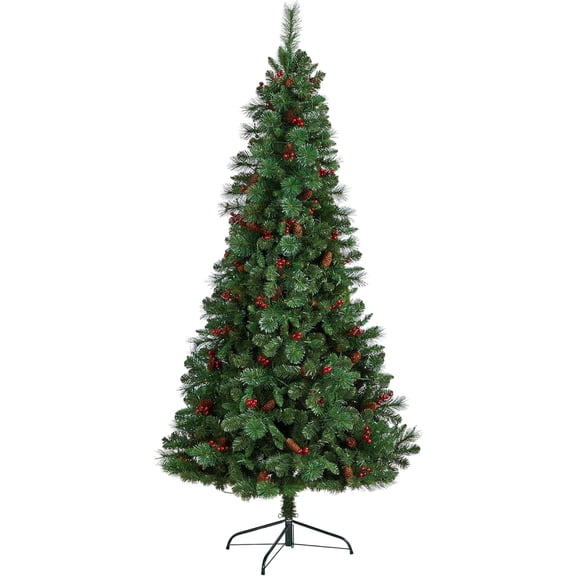 Nearly Natural Flat Back Montreal Mountain Pine Artificial Christmas Tree with Pinecones