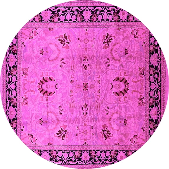 Ahgly Company Indoor Round Oriental Pink Industrial Area Rugs, 5' Round