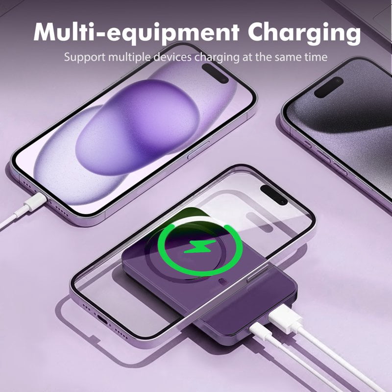 Magnetic Wireless Portable Charger, 5000mAh Power Bank with PD20w Fast Charging, USB C in&Out Battery Pack, Compatible with Mag-Safe for iPhone 17/16/15/14/13 Series, Samsung, Android, and More