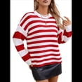 thumbnail image 3 of Suéter de Rayas para Mujer, Jersey de Cuello Redondo, Tejido de Punto Acanalado de Larga, Moderno, Informal, Suave. Rojo S, 3 of 10