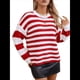thumbnail image 3 of Suéter de Rayas para Mujer, Jersey de Cuello Redondo, Tejido de Punto Acanalado de Larga, Moderno, Informal, Suave. Rojo L, 3 of 10